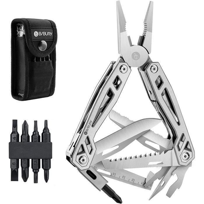 Couteau Multi Fonctions 24 En 1 – Pince Pliante, Manche Métal, Survie
