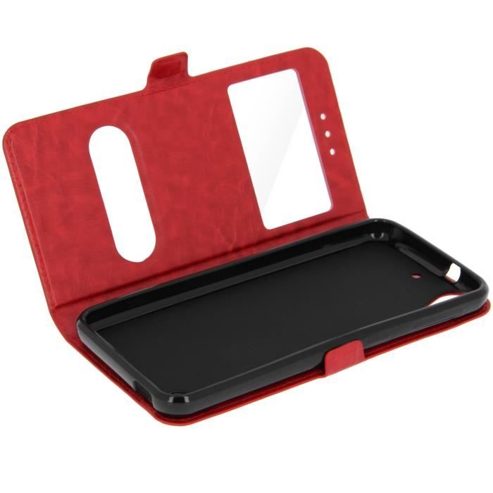Housse Folio Contour Rouge Pour HTC Desire 610 - Noir - Neuf - Étui De Protection