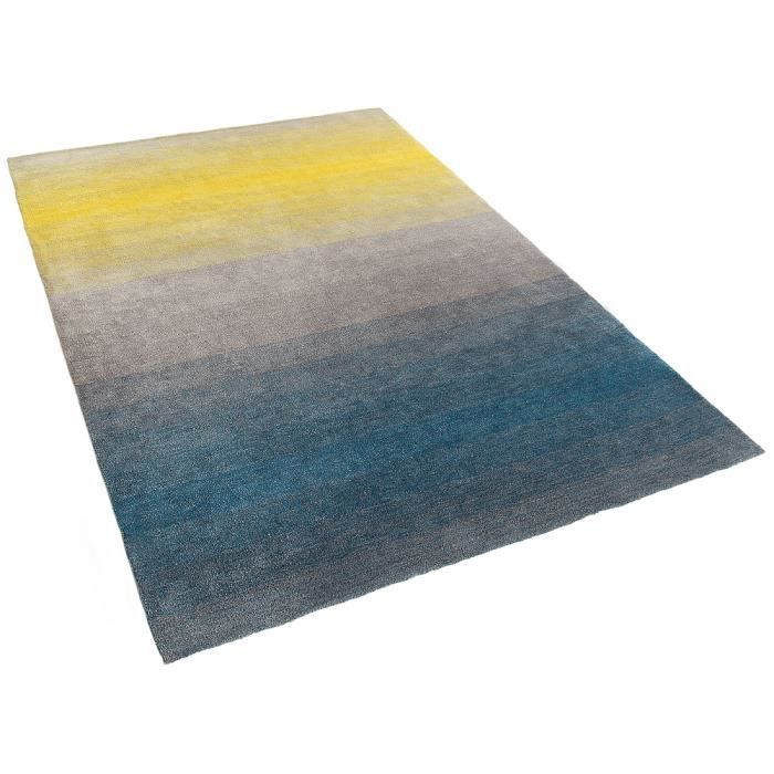 Tapis Rectangulaire Shaggy 140x200 Cm Gris Bleu Jaune