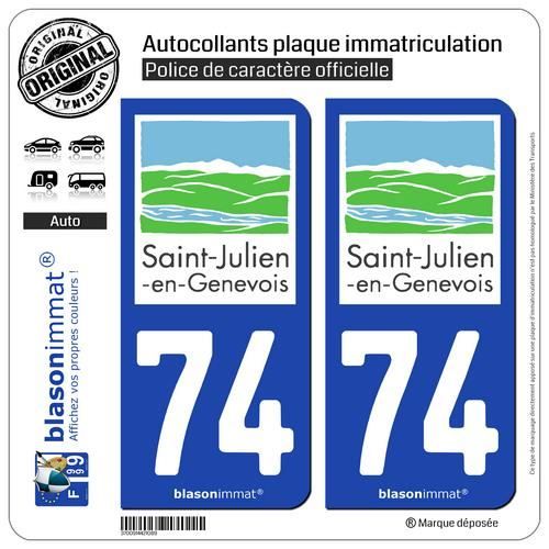 2 Stickers Plaque Auto Département 74 - Marque Safirmes, Garantie 3 Ans, Fabriqué En France, Neuf