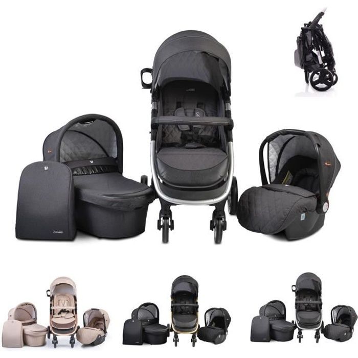 Cangaroo poussette combinée Noble 3 en 1 porte-bébé panier pour nouveau-né [gris foncé]