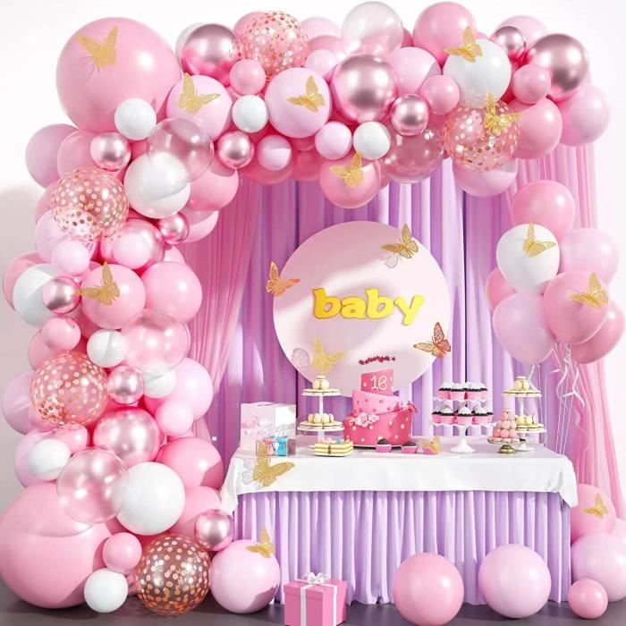 Kit Déco Anniversaire Fille 4 Ans – Ballons Roses, Arche, Nappe – Thème Princesse