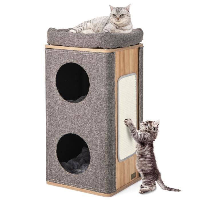 COSTWAY Arbre à Chat Rectangulaire à 3 Niveaux avec Couverture Amovible du Condo Tour à Griffer pour Chat avec Coussin en Peluche COSTWAY Arbre à Chat Rectangulaire à 3 Niveaux avec Couverture Amovible du Condo Tour à Griffer pour Chat avec Coussin en Peluche