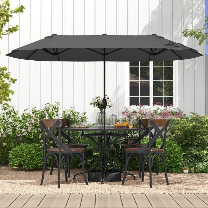 COSTWAY Parasol Double de Jardin Extra Large Haute 240cm avec Base Lestée 12 Baleines Métalliques pour Cour Piscine Gris