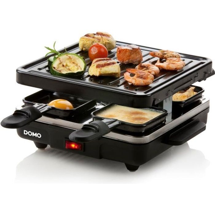 Raclette 4 Personnes Appareil Raclette avec Rev/êtement Anti-Adh/ésif Facile /à Nettoyer Comprend Am/élior/é 4 Po/êles /& 4 Spatules en Bois R/éservoir dhuile 1300w