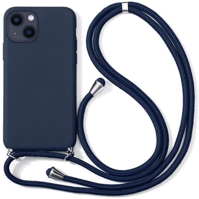 Coque de Protection iPhone 13 Souple Bleu Marine  Avec Collier Cordon