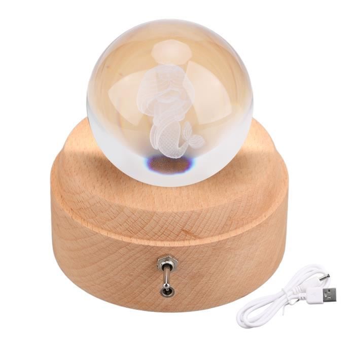 Wholede Boîte à Musique Boule De Cristal Avec Projection LED - Cadeau Romantique En Bois Et Cristal K9