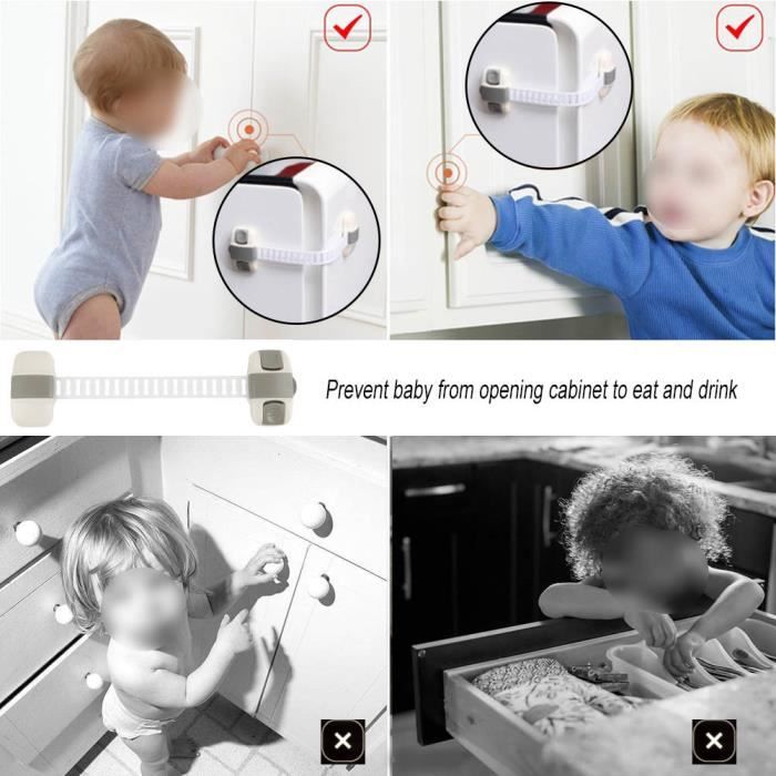 10 Verrous De Sécurité Pour Bébé - Multifonctions, Gris, Pour Armoire, Réfrigérateur, Protection Contre Les Pincements