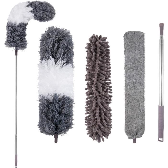 3 en 1 Plumeau Télescopique en microfibre Plumeau Ajustable Lavable pour nettoyer ventilateur de plafond store meuble