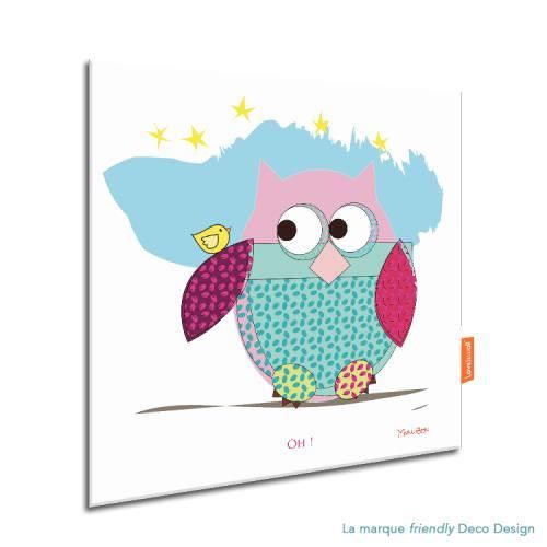 Tableau Deco Chambre Enfant Hibou Minibou Et Piou Piou Ciel Bleu Plexi Transparent 40x40 Cm Cdiscount Maison