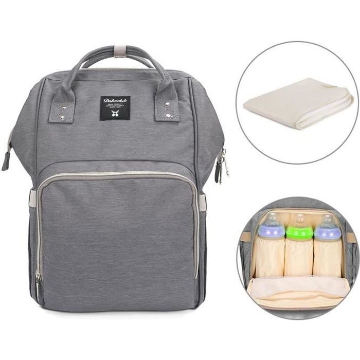 Sac à Langer Grande Capacité En Nylon Hydrofuge - 10 Poches Dont 2 Isothermes - Avec Attache Poussette Et Compartiment Anti-vol