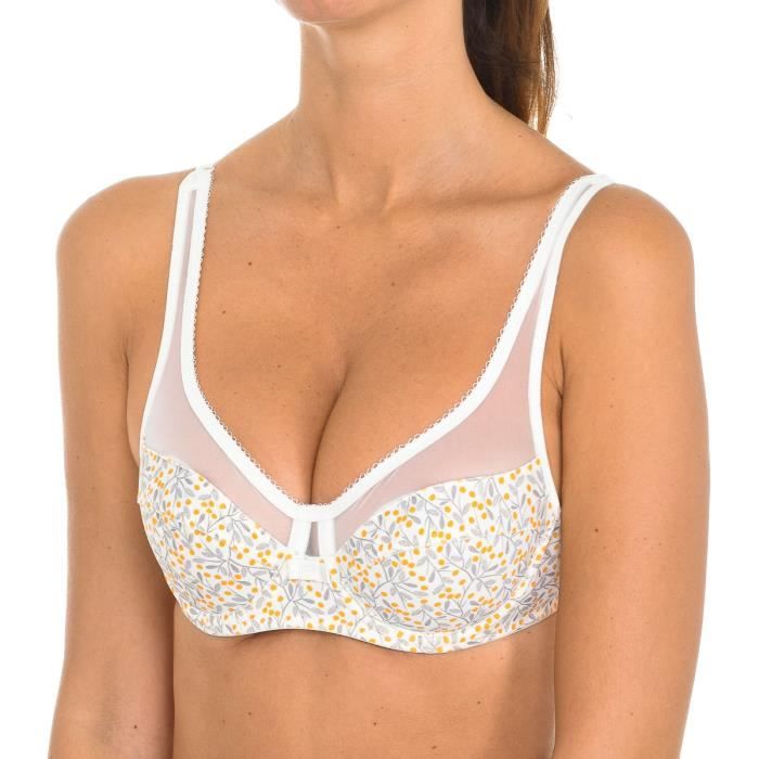 Soutien-gorge à armature en dentelle florale recyclée Blanc Dim Sublim - Dim Outlet Corbeil