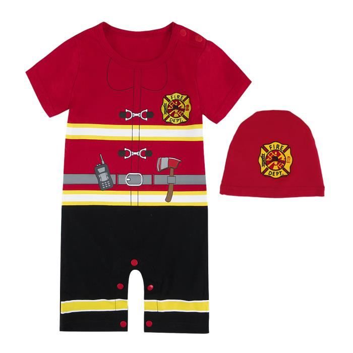 Barboteuse Bebe Garcon Grenouillere Pompiers Fille Ete Combinaison Deguisement Nouveau Ne Ensemble Tenue Avec Chapeau Vetement Poupo Rouge Cdiscount Pret A Porter