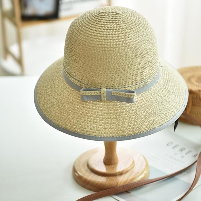 Chapeau De Soleil Femme Pliable Large Bord - Protection UV Beige Avec Mentonnière