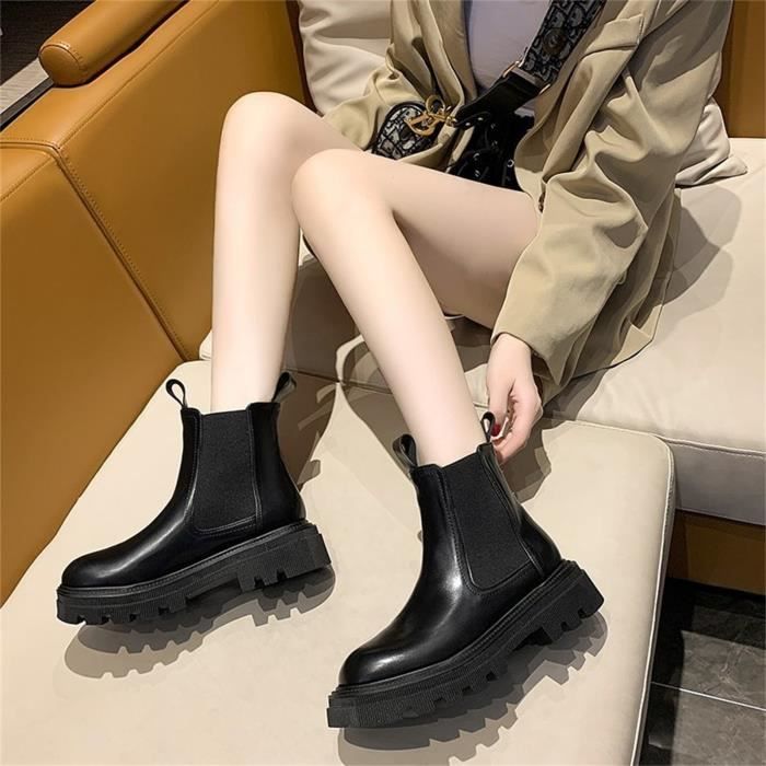 Blanc femme Style britannique talon épais 2021 nouveau automne et hiver  bout rond fond épais mode cheminée bottes courtes - Noir739 Noir -  Cdiscount Chaussures