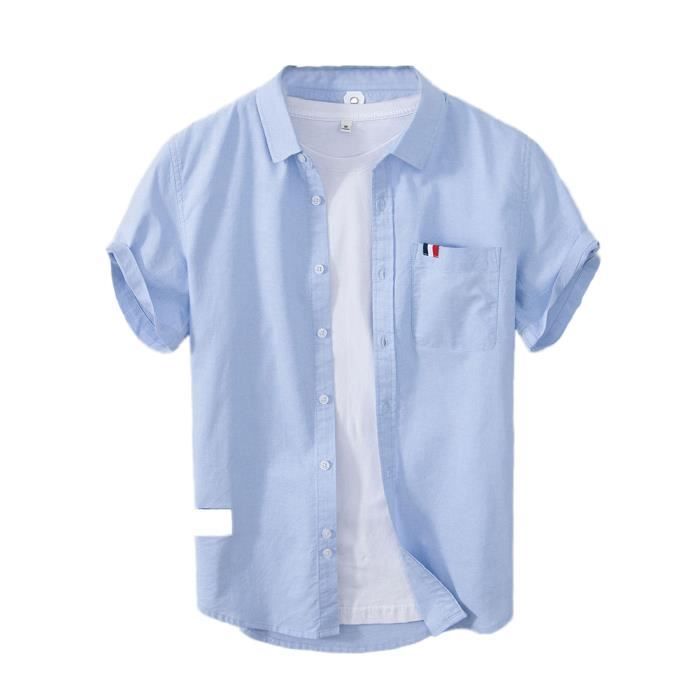 Chemise pour Homme sans Repassage Chemise en Coton à Manches Courtes Chemise Boutonnée d