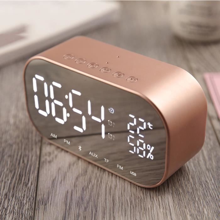 Radio-réveil Bluetooth Avec Haut-parleur Double - FM Numérique, Appel HD, Batterie Intégrée, Couleur Or Rose