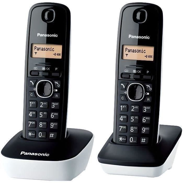 Téléphone sans fil Panasonic KX-TG1612FRW Duo - Répertoire 50 noms - Rétroéclairage - Fixation murale - Blanc