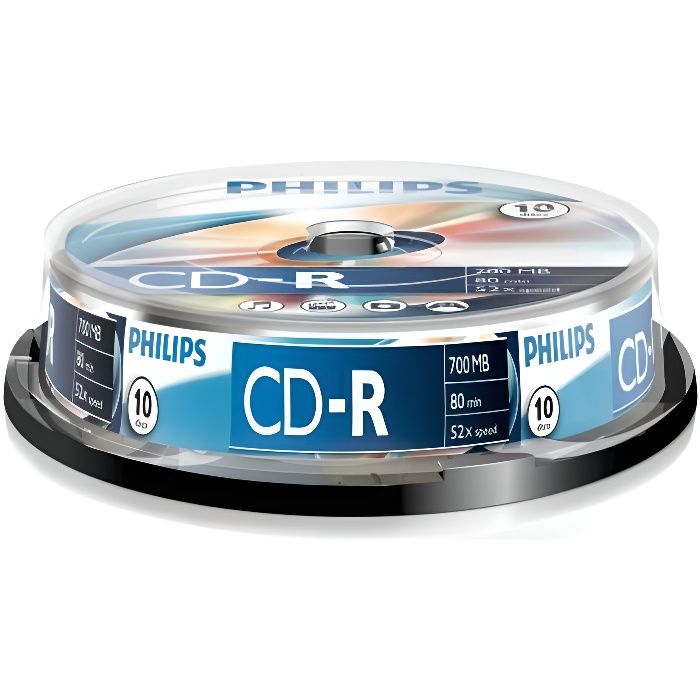PHILIPS - CD-R CR7D5NB10 - Spindle - 10 supports - 700 Mo - 52x - 80 min