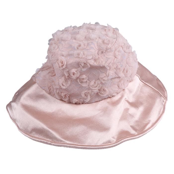 Chapeau De Soleil Fille à Large Bord - Dentelle, Ruban Arc - Taille Unique 49-52cm, Pour Plage, Extérieur