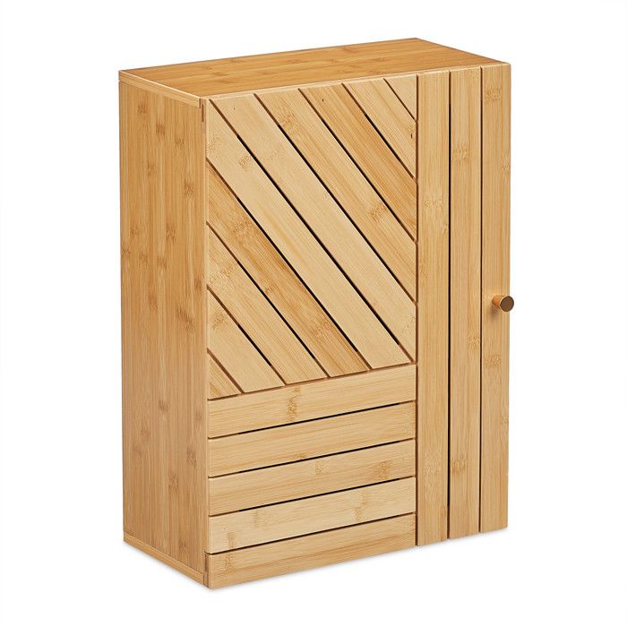 Relaxdays Armoire suspendue pour salle de bain bambou niveaux réglables montage porte flexible 55x40x20 cm nature