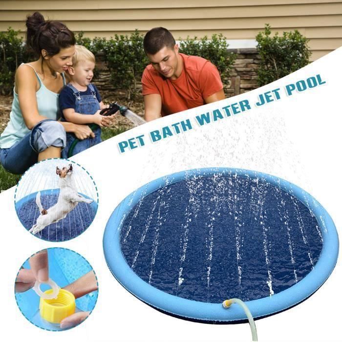 Tapis D’eau 170 Cm – Splash Pad Antidérapant PVC, Motifs Marins, Jets Réglables, Pour Enfants Et Chiens