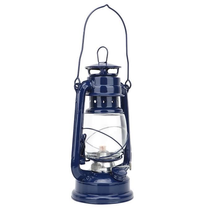 Lanterne - SALUTUYA - Lampe à pétrole rétro - Style vintage - Fer et verre - Couleurs bleu et rouge
