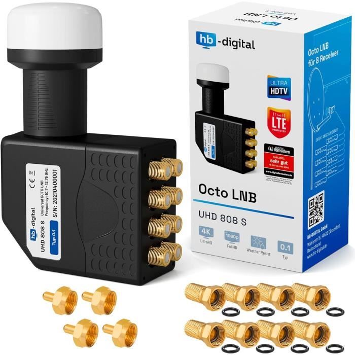 HB-DIGITAL Twin LNB LNC 2 gebruikers Direct Full HD TV 3D 4K UHD White □ Contacten verguld □ Weerbescherming (uitbreidbaar) □ incl. F-plug