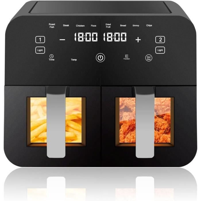 Friteuse sans huile avec Fenêtre Visible, Air Fryer 6L Boîtier en Inox - 8 Fonctions 1300W - LED