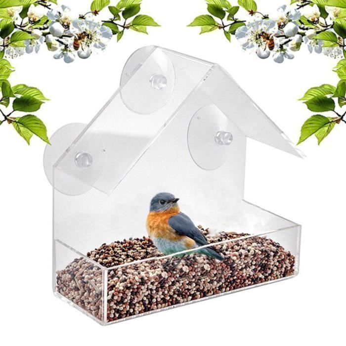 Mangeoire à oiseaux pour fenêtre Mangeoire en acrylique transparent en  forme de maison étanche à ventouse extérieure - Cdiscount