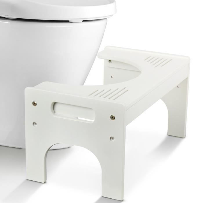Tabouret de Toilette en Bambou, Hauteur Réglable de 17 à 24 cm, Tabouret Salle de Bain, Antidérapant pour, Blanc