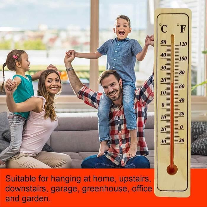 Lot De 5 Thermomètres En Bois - Plage -40°C à +50°C / -40°F à +120°F, Dimensions 22 X 4 Cm, Pour Intérieur Et Extérieur - 6