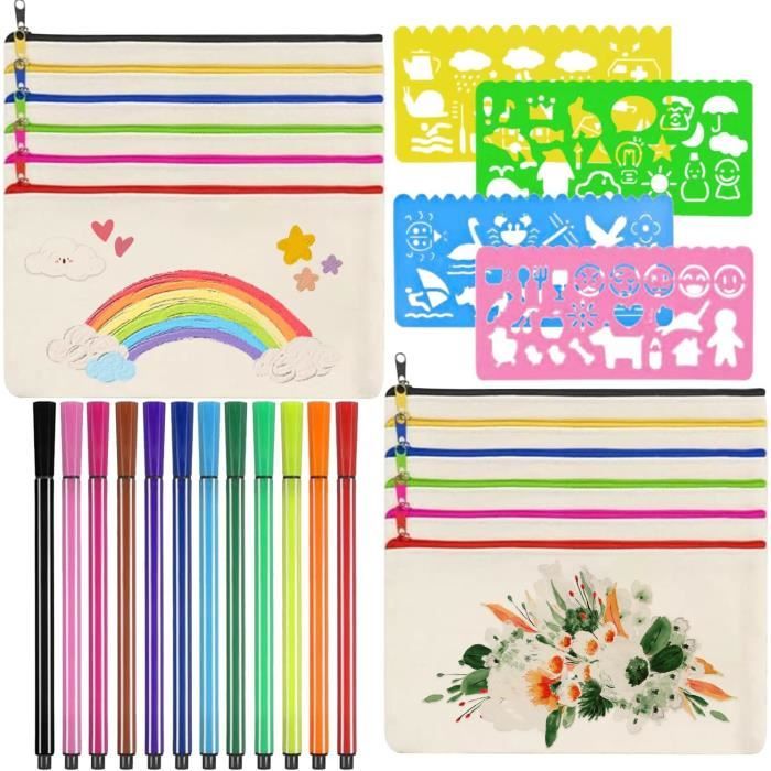 Lot De 12 Pochettes Tissu DIY Vierges Avec Fermeture Éclair - Trousse à Décorer Pour Maquillage, Voyage, Crayons