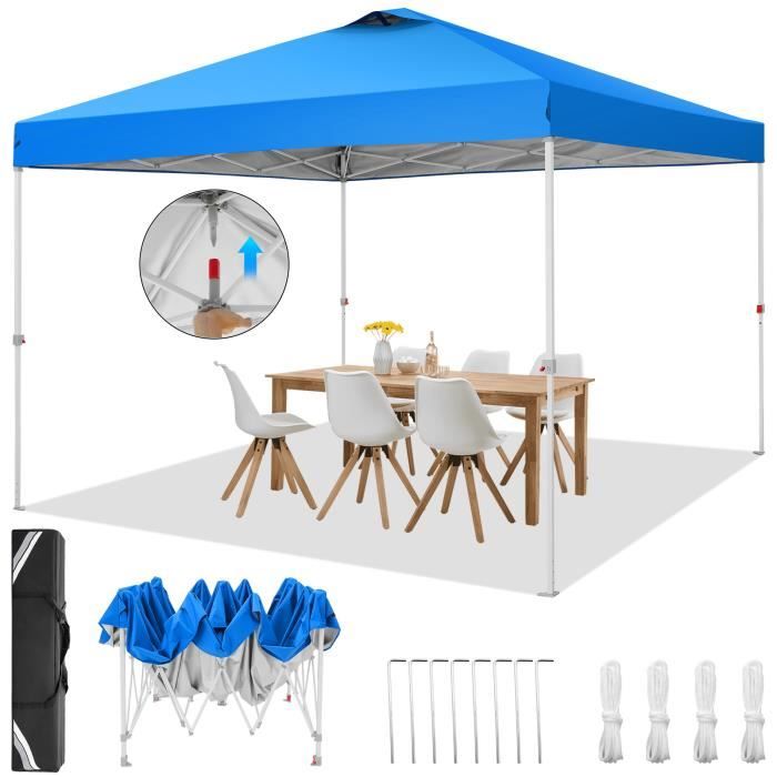 Tonnelle Pop-Up Tonnelle Pliante 3x3m Imperméable et Protection UV pour Exterieur Plage Terrasse Camping - Bleu