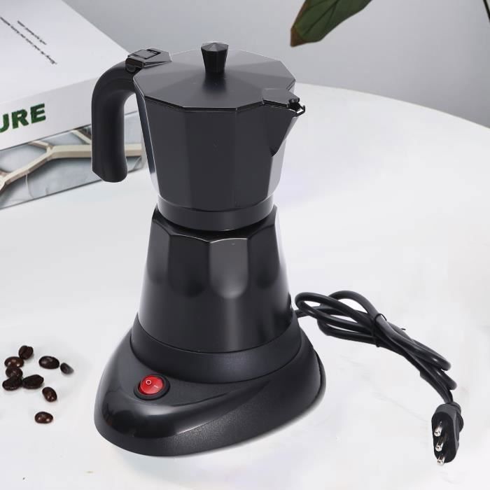 Cafetière Électrique Italienne Cafetière en acier inoxydable 300ml 6 Tasses Manche thermorésistant avec Base Amovible Noir
