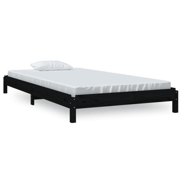 Lit empilable - ZERODIS - 90x200 cm - Bois de pin massif - Couleur noire - Montage requis