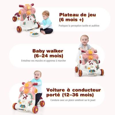 Trotteur Parlant 2 En 1 COSTWAY Pousseur Bébé Interactif - Clavier Détachable Avec Lumières Et Musique, 6-36 Mois