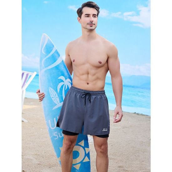 Short De Bain Homme 2-en-1 Aisprts – Maillot Hydrofuge Séchage Rapide Avec Doublure Compression & Poches Zippées