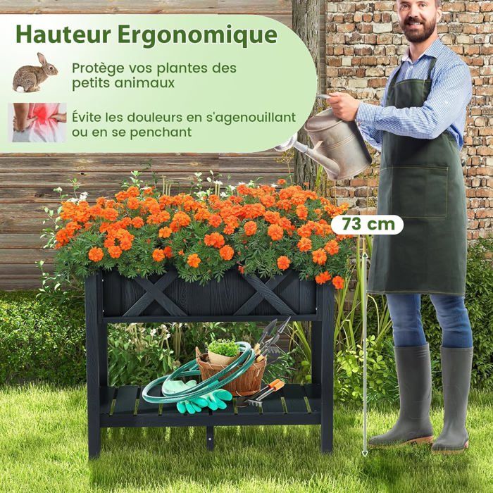 RELAX4LIFE Jardinière Surélevée Verticale Avec Treillis Latéral&Supérieur Et Trous De Drainage, Lit De Jardin Élevé En Bois Intérieur Et Extérieur Pour Plantes Grimpantes Légumes Fleurs78x32x152CM