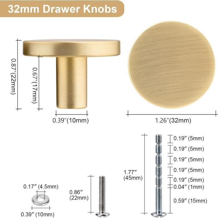 Lot De 2 Boutons De Tiroir Chromés Brossés - Diamètre 1 3/16 - Occasion USA