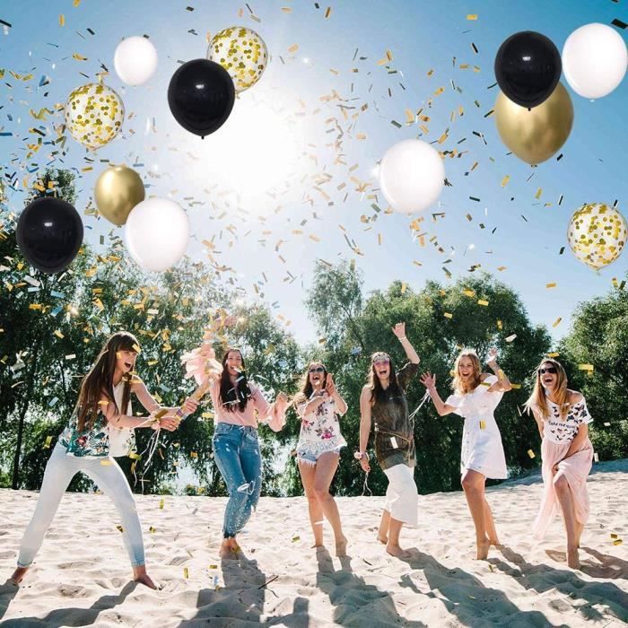 YMSZ Ballon Noir Confettis Or, 50 pièces 12 Pouces Ballons de Fête en Latex  Blanc Ensemble avec Ruban d'or pour Les Décorations de Fête de Naissance d' anniversaire : : Cuisine et Maison