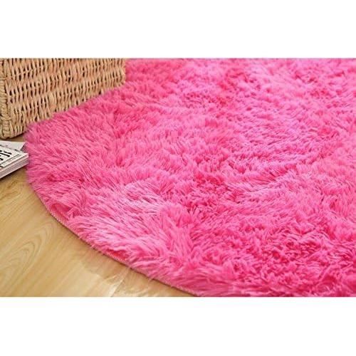 Treer Tapis Salon Shaggy Poil Long Ronde, Tapis de Yoga Lavable Design Moderne Anti-Dérapant Chaise Canapé Natte pour Intérieur, Séjour, Chambre, Couloir, Cuisine (Bleu,160cm