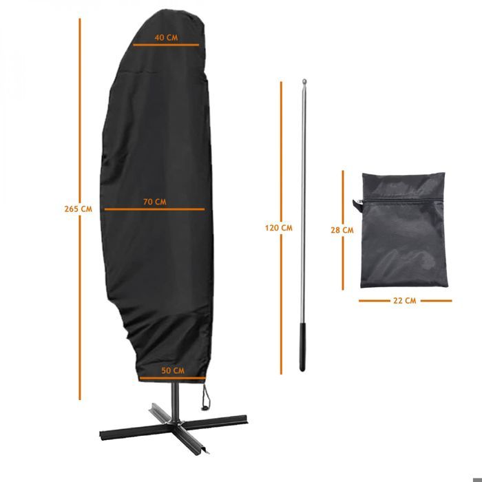 Housse de protection imperméable et anti-uv pour parasol déporté - 265 x 40 - 70 - 50 cm - Noir - Linxor Housse de protection imperméable et anti-uv pour parasol déporté - 265 x 40 - 70 - 50 cm - Noir - Linxor