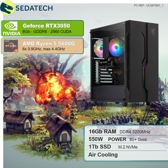 PC Gamer AMD Ryzen5 5600X-Mémoire 16GB-Disque Dure 1TO SSD