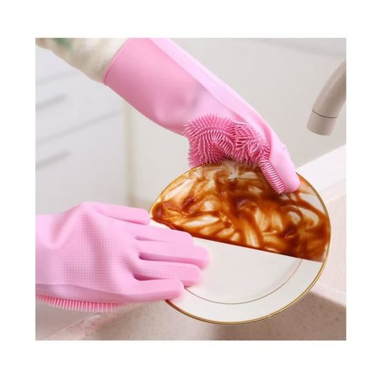 1Paire de plats en silicone magique Gants de nettoyage avec brosse de nettoyage  Cuisine Wash Housekeeping Gants de nettoyage Outil de nettoyage de cuisine