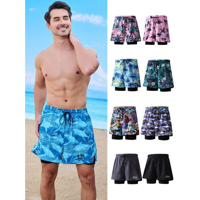 Short De Bain Homme 2 En 1 Avec Doublure Compression - Maillot De Bain Hydrofuge, Séchage Rapide, 2 Poches - 6