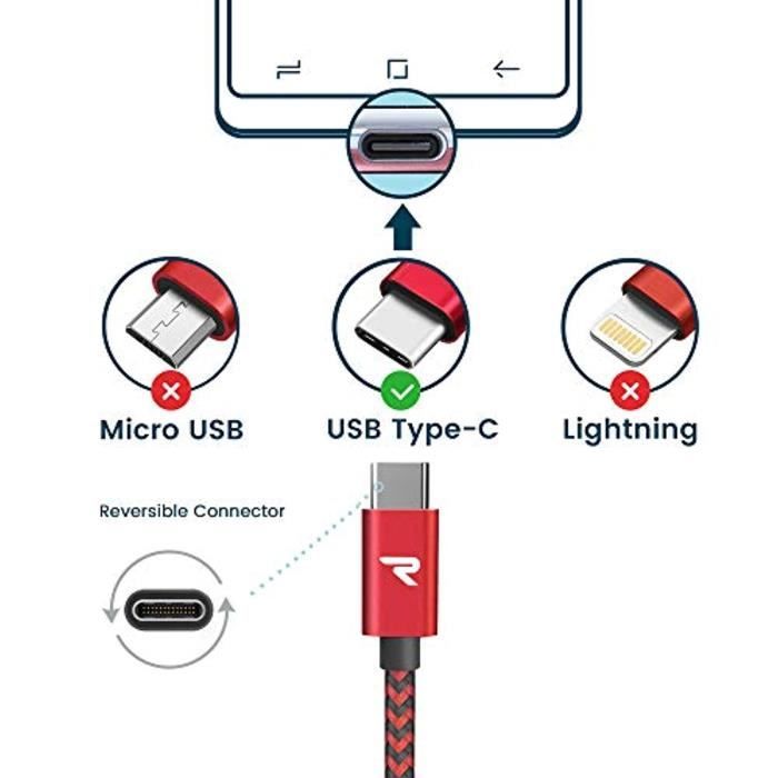 RAMPOW Câble USB Type C à USB 3.0 [2m/6.5ft] --Câble USB C Nylon Tressé en  Fibre Charge/Synchro Ultime Rapide - Chargeur USB C avec - Cdiscount  Téléphonie
