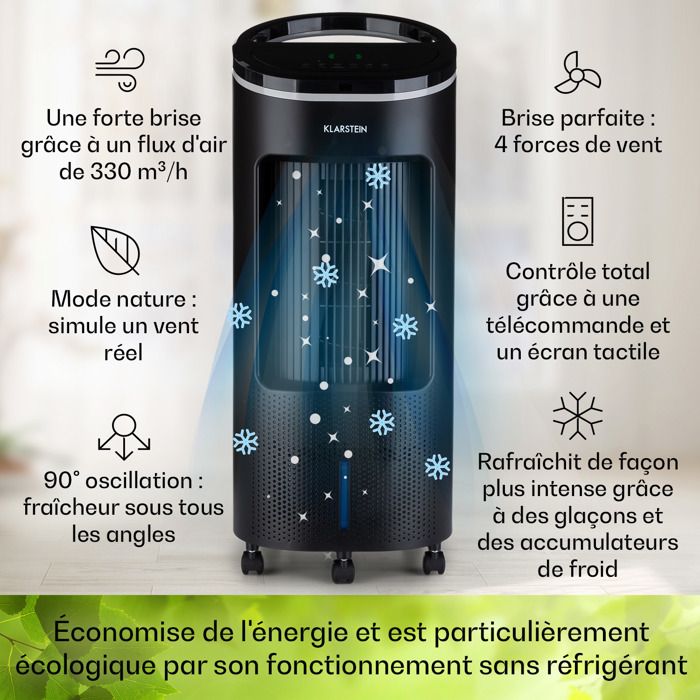 Rafraîchisseur D'air Klarstein 4 En 1 - Climatiseur Portable 45W Avec Réservoir 4L
