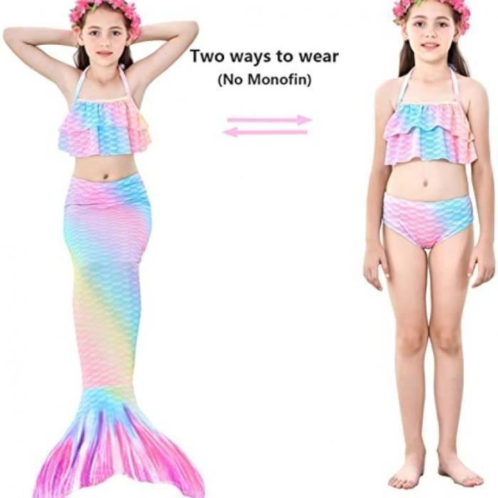 Maillot De Bain Enfant Fille 3 Pièces Manches Longues - Costume Piscine Plage Cosplay Été
