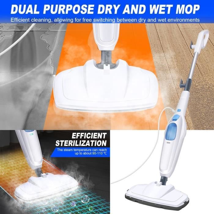 Nettoyeur Vapeur Balai NE-033 – 1200W – Pour Sol Durs (bois, Vinyle, Carrelage) – Blanc/Bleu